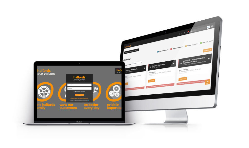 halfords lms mockup auf laptop und desktop